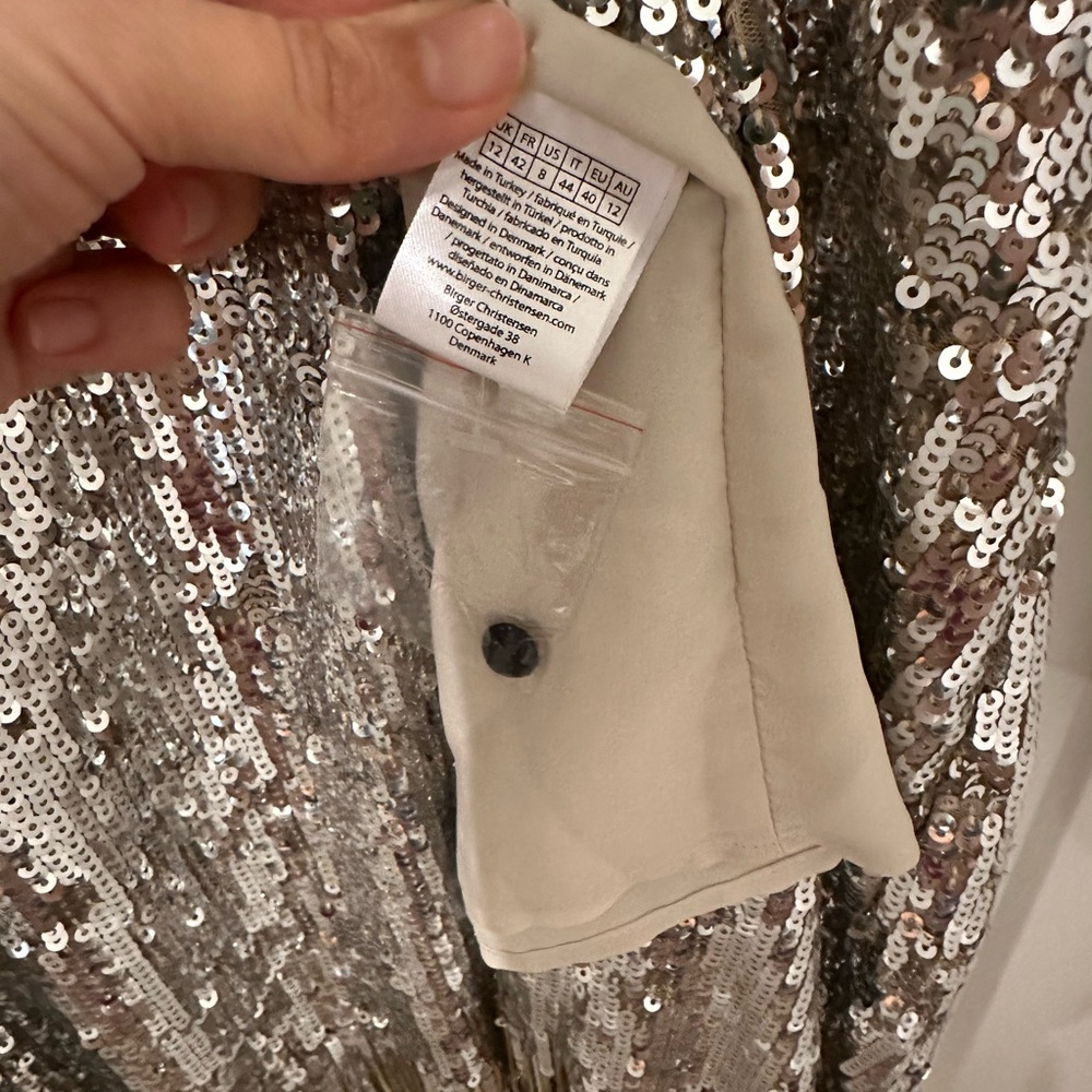 ROTATE Birger Christensen Sliver Sequin Wrap Minidress US 8 - Picture 7 of 13